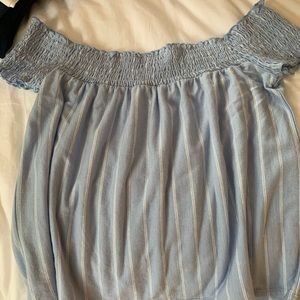 American Eagle blue and white off shoulder shirt